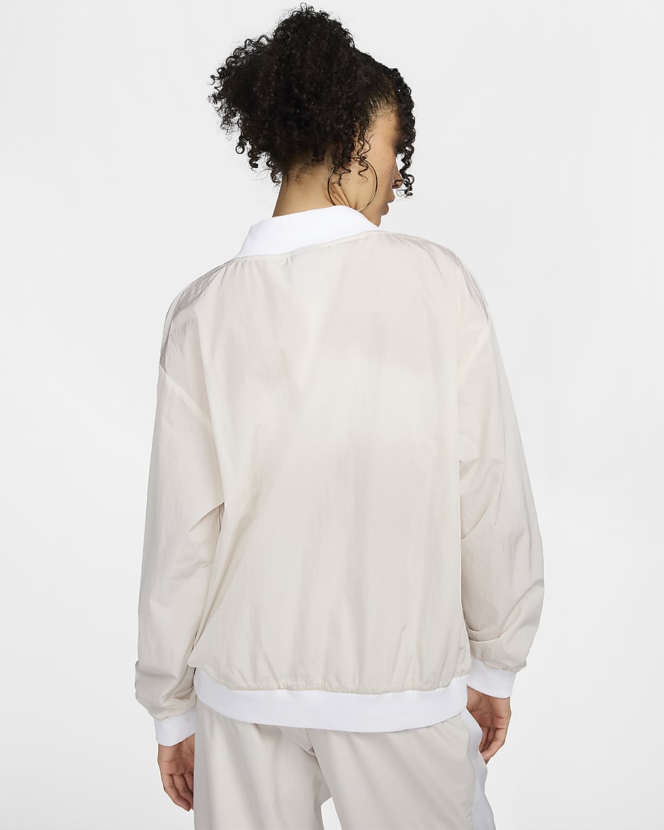 Nike Sportswear Essential Women's Loose UV Woven Long-Sleeve V-Neck Top - Light Orewood Brown/White