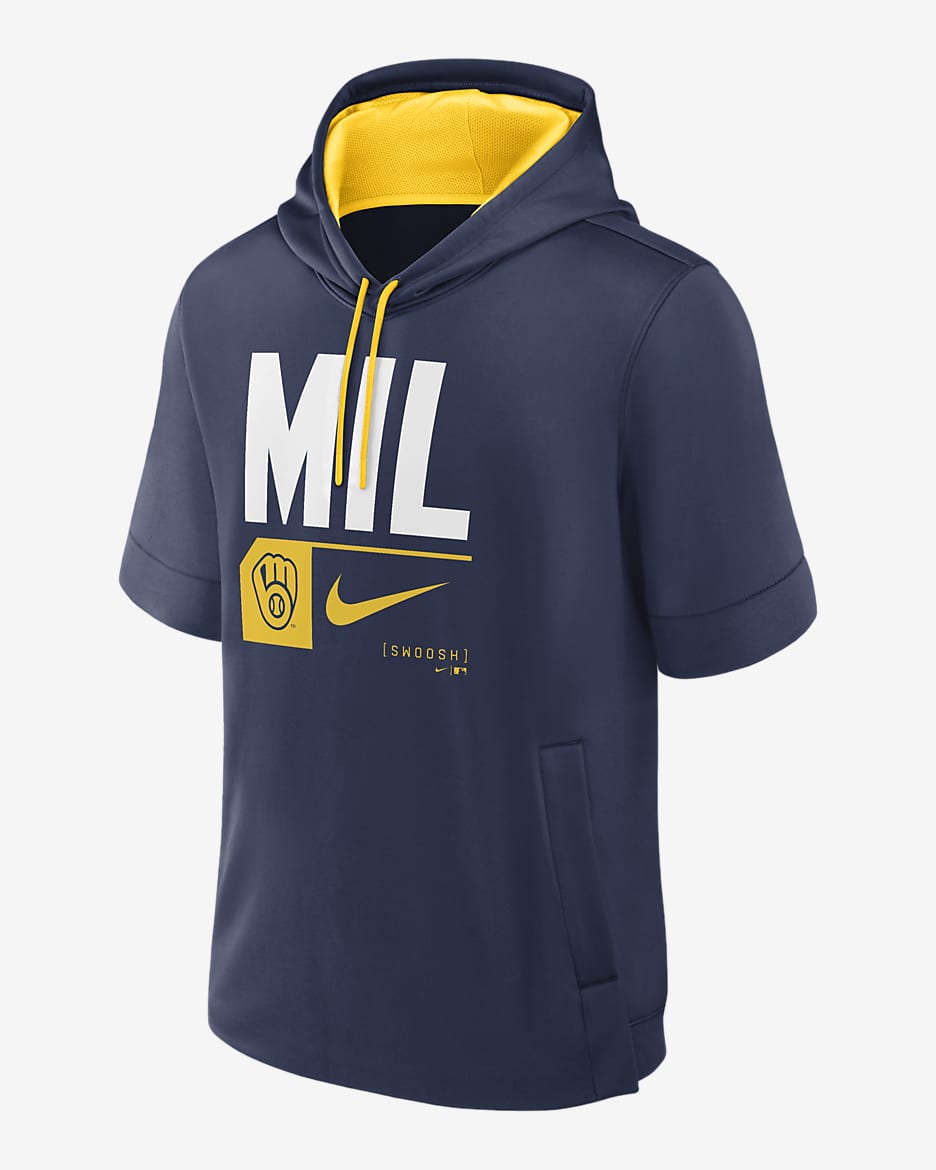 Milwaukee Brewers Tri Code Lockup Men's Nike MLB Short-Sleeve Pullover Hoodie - Navy