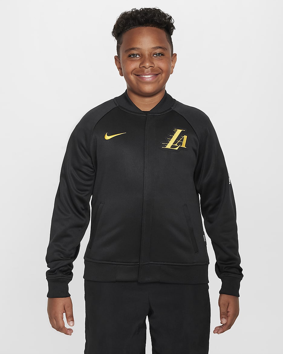 Casaco de manga comprida com fecho completo Nike Dri-FIT Los Angeles Lakers Showtime City Edition Júnior - Preto