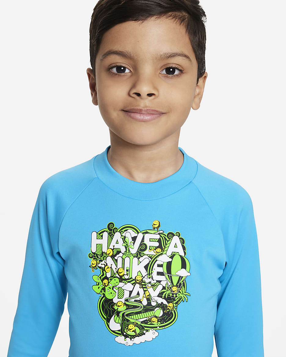 Playera de manga larga de natación Hydroguard para niño talla pequeña Nike Dri-FIT - Azul relámpago