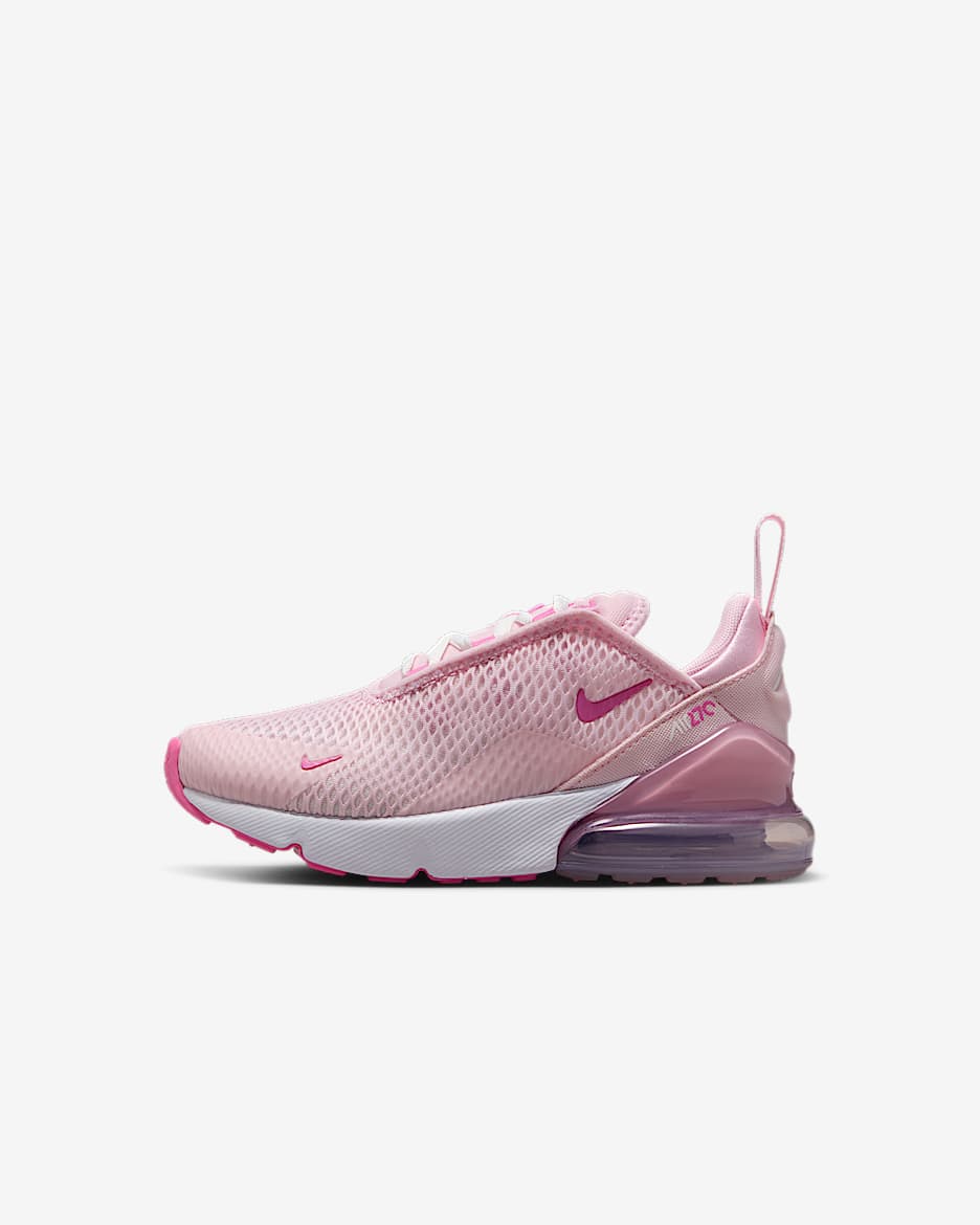 Tenis para niños de preescolar Nike Air Max 270 - Espuma rosa/Blanco cumbre/Violeta platino/Rosa alegre