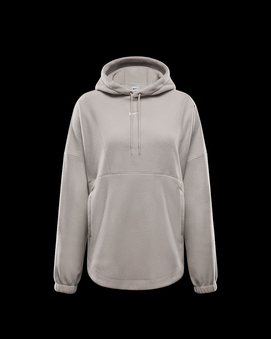 Nike One Women's Oversized Therma-FIT Pullover Fleece Hoodie - Light Orewood Brown/White