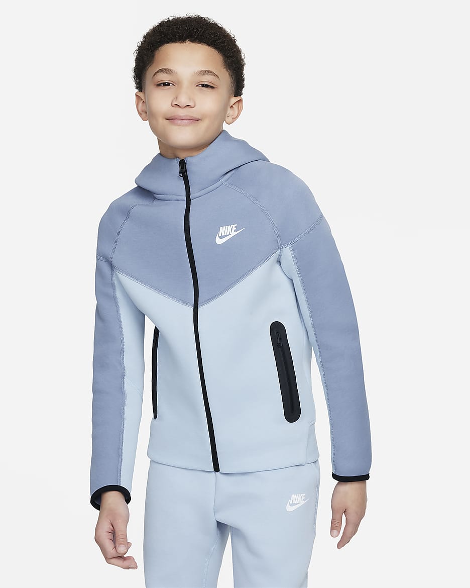 Sweat à capuche et zip Nike Sportswear Tech Fleece pour Garçon plus âgé - Ashen Slate/Light Armory Blue/Noir/Blanc