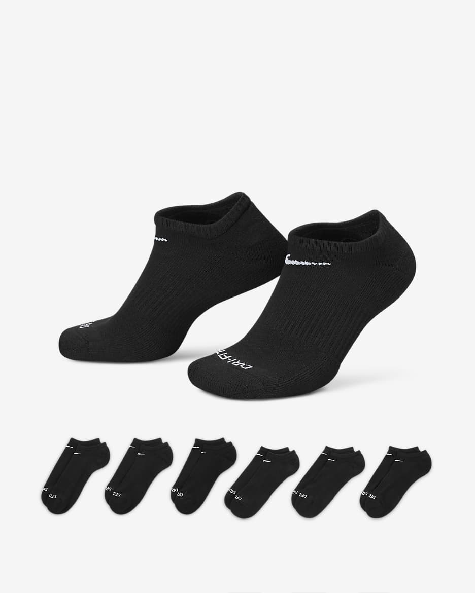 Nike Everyday Plus Cushioned Training No-Show Socks (6 Pairs) - Black/White