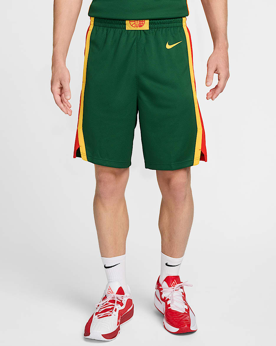 Lithuania Limited Road Men's Nike Basketball Shorts - Gorge Green/Chile Red