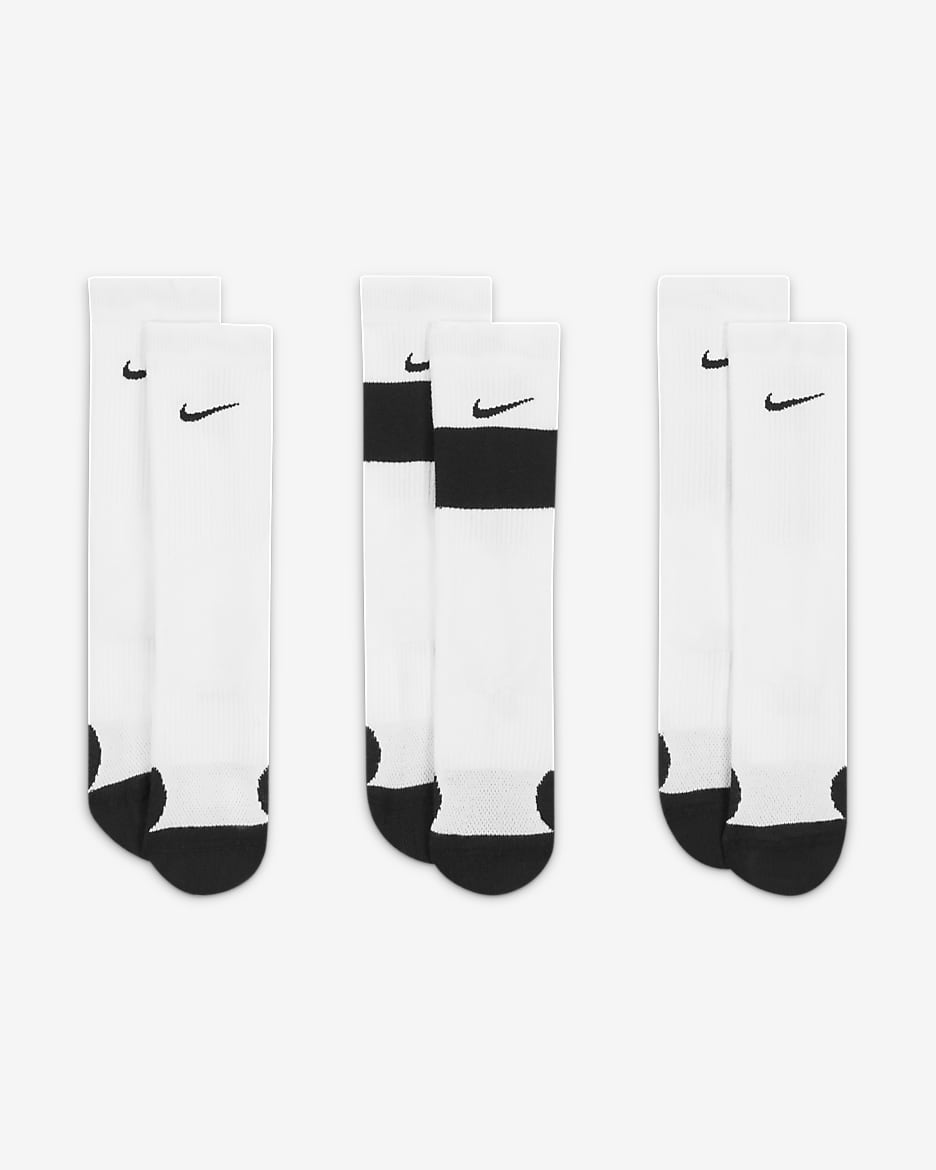 Nike Elite Kids' Basketball Crew Socks (3 Pairs) - White/Black