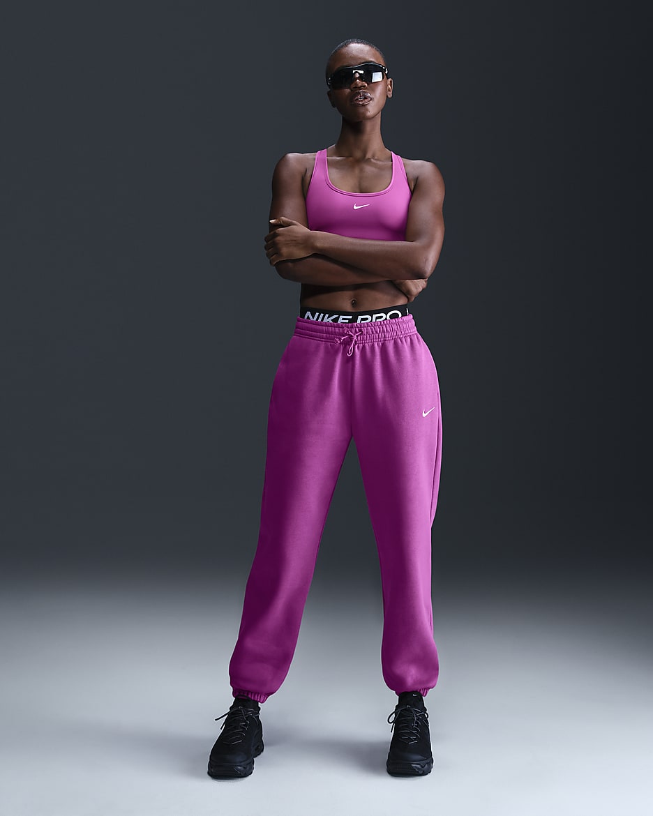 Nike Sportswear Phoenix Fleece Women's High-Waisted Oversized Tracksuit Bottoms - Hot Fuchsia/Sail