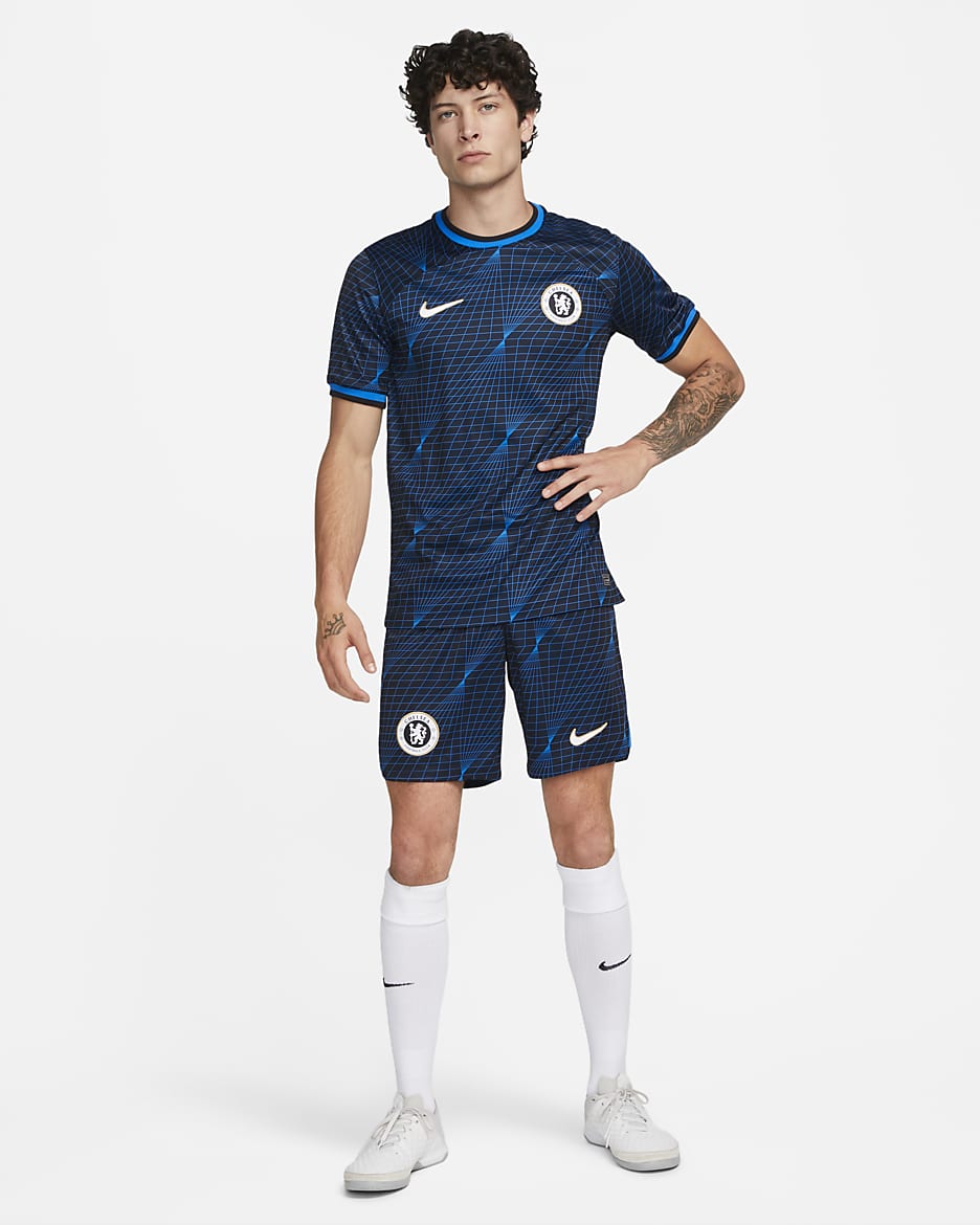 เสื้อแข่งฟุตบอลผู้ชาย Nike Dri-FIT Chelsea FC 2023/24 Stadium Away - Soar/Club Gold/ขาว