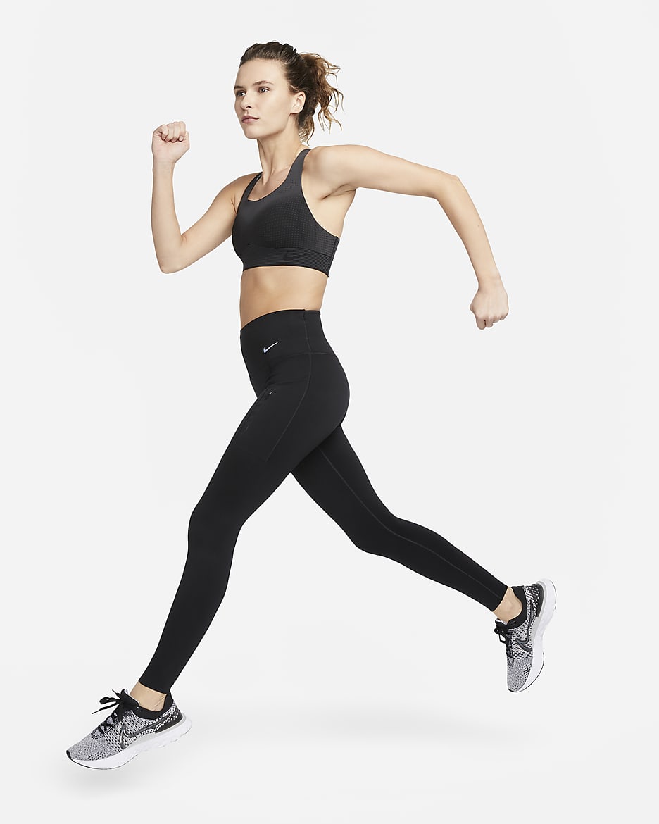 Brassière de sport non rembourrée à maintien supérieur Nike Swoosh Flyknit pour femme - Noir/Dark Smoke Grey/Photon Dust