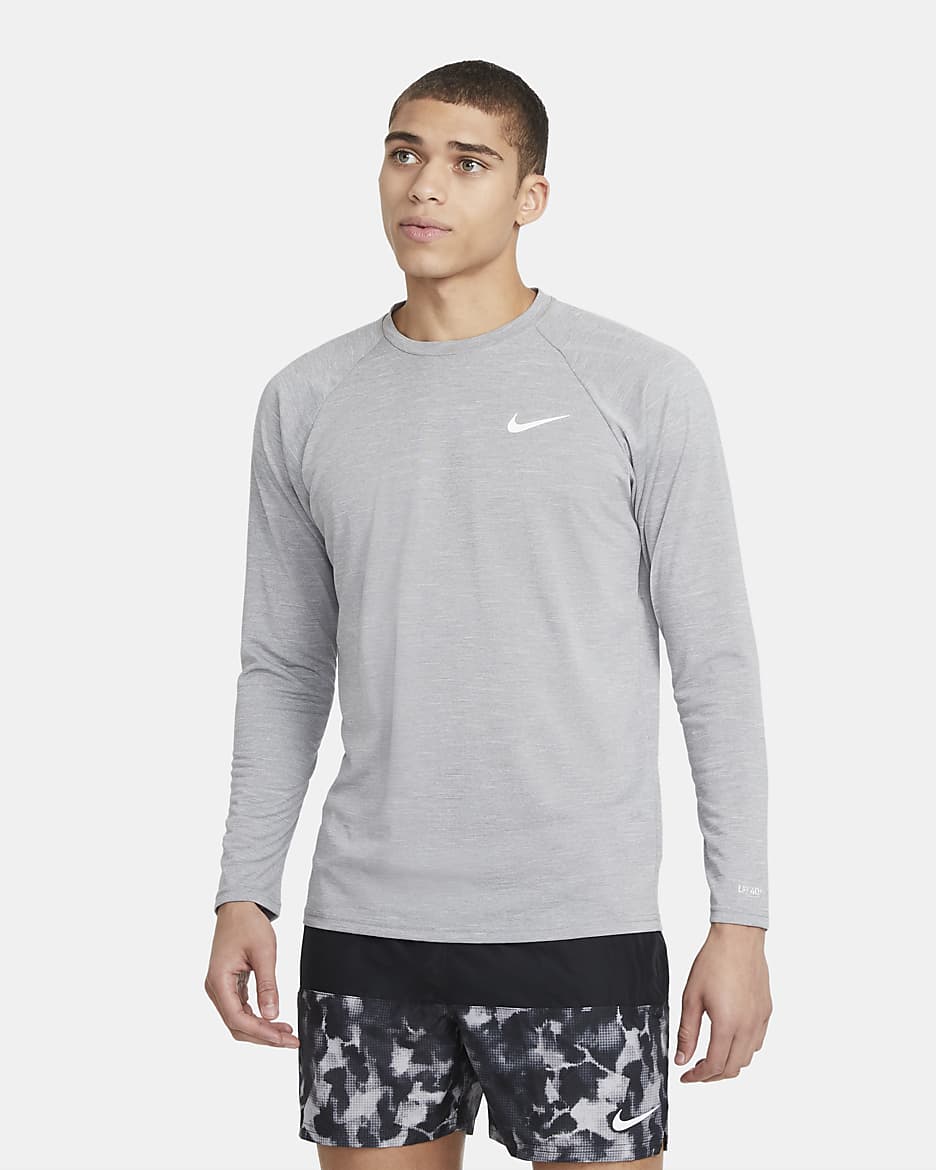 Nike Men's Heathered Long-Sleeve Hydroguard Swim Shirt - Particle Grey