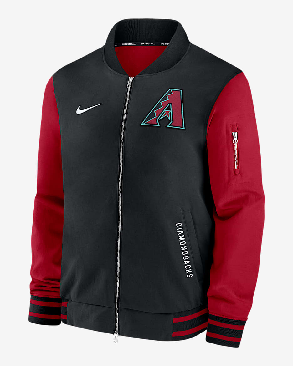 Chamarra bomber Nike de la MLB de cierre completo para hombre Arizona Diamondbacks Authentic Collection Dugout - Negro
