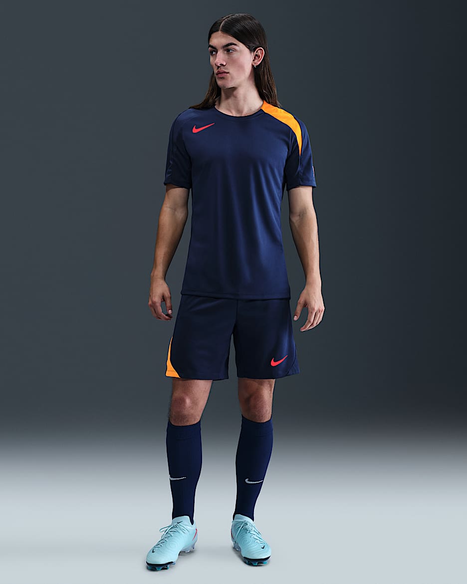 Calções de futebol Dri-FIT Nike Strike para homem - Azul Void/Azul Void/Laranja Laser/Carmesim Bright