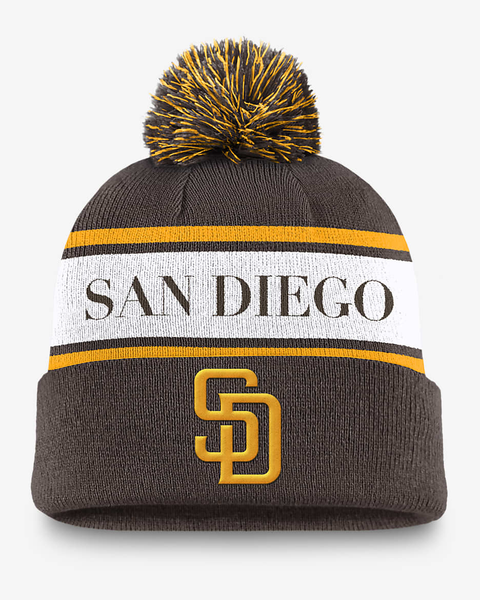 San Diego Padres Team Stripe Peak Men's Nike MLB Cuffed Pom Beanie - Brown