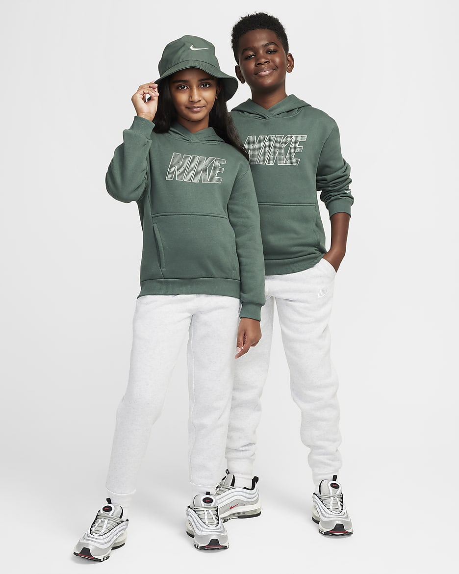 Nike Sportswear Club Fleece Big Kids' Pullover Hoodie - Vintage Green/Metallic Silver