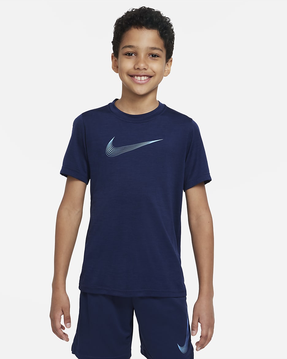 Nike Dri-FIT rövid ujjú edzőfelső nagyobb gyerekeknek (fiúknak) - Midnight Navy/University Blue