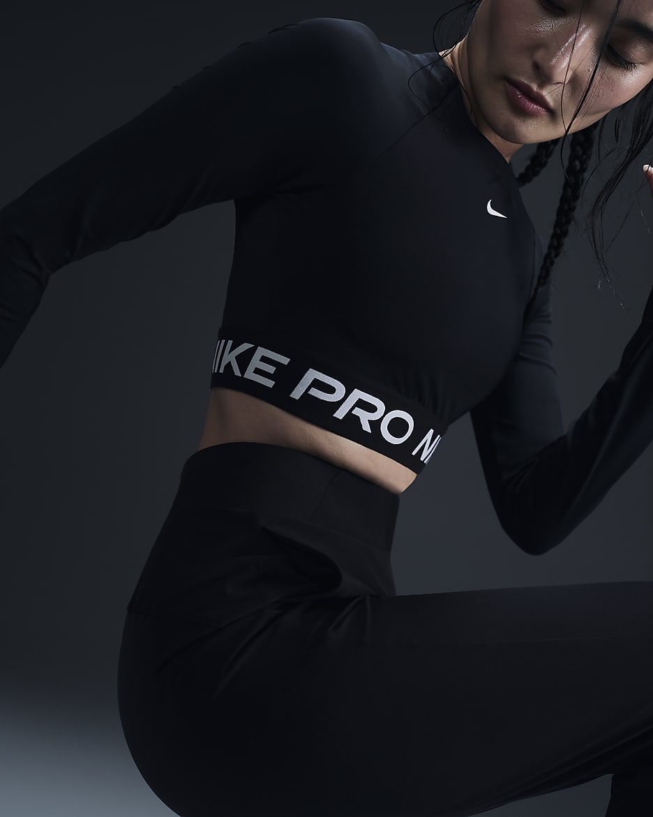 Nike Pro 365 Women's Dri-FIT Cropped Long-Sleeve Top - Black/White