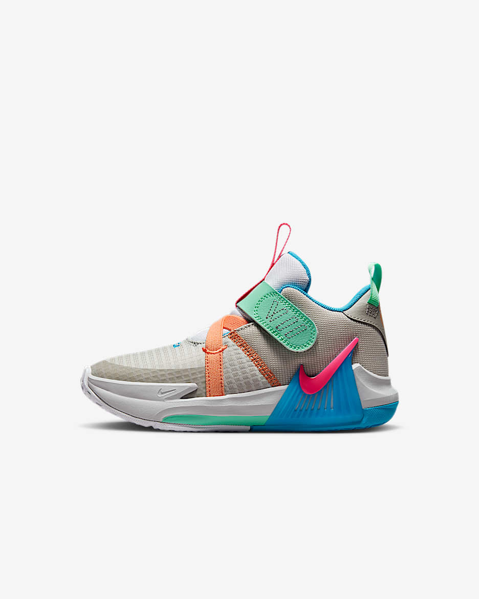 LeBron Witness 7 Little Kids' Shoes - Grey Fog/Cobblestone/Laser Blue/Hyper Pink