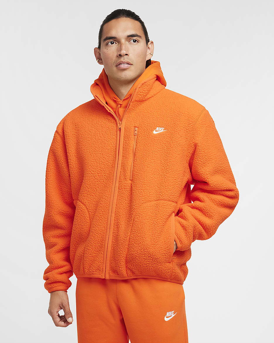 Chamarra de tejido Fleece para hombre Nike Sportswear Club - Naranja seguridad/Blanco