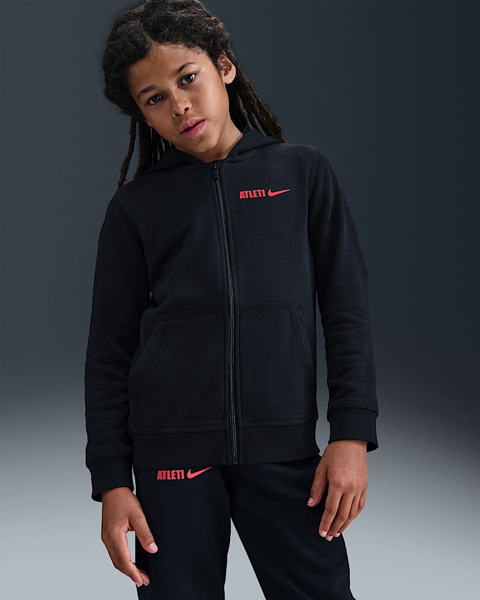 Atlético Madrid Club Older Kids' (Boys') Nike Football Full-Zip Hoodie - Black/Sport Red