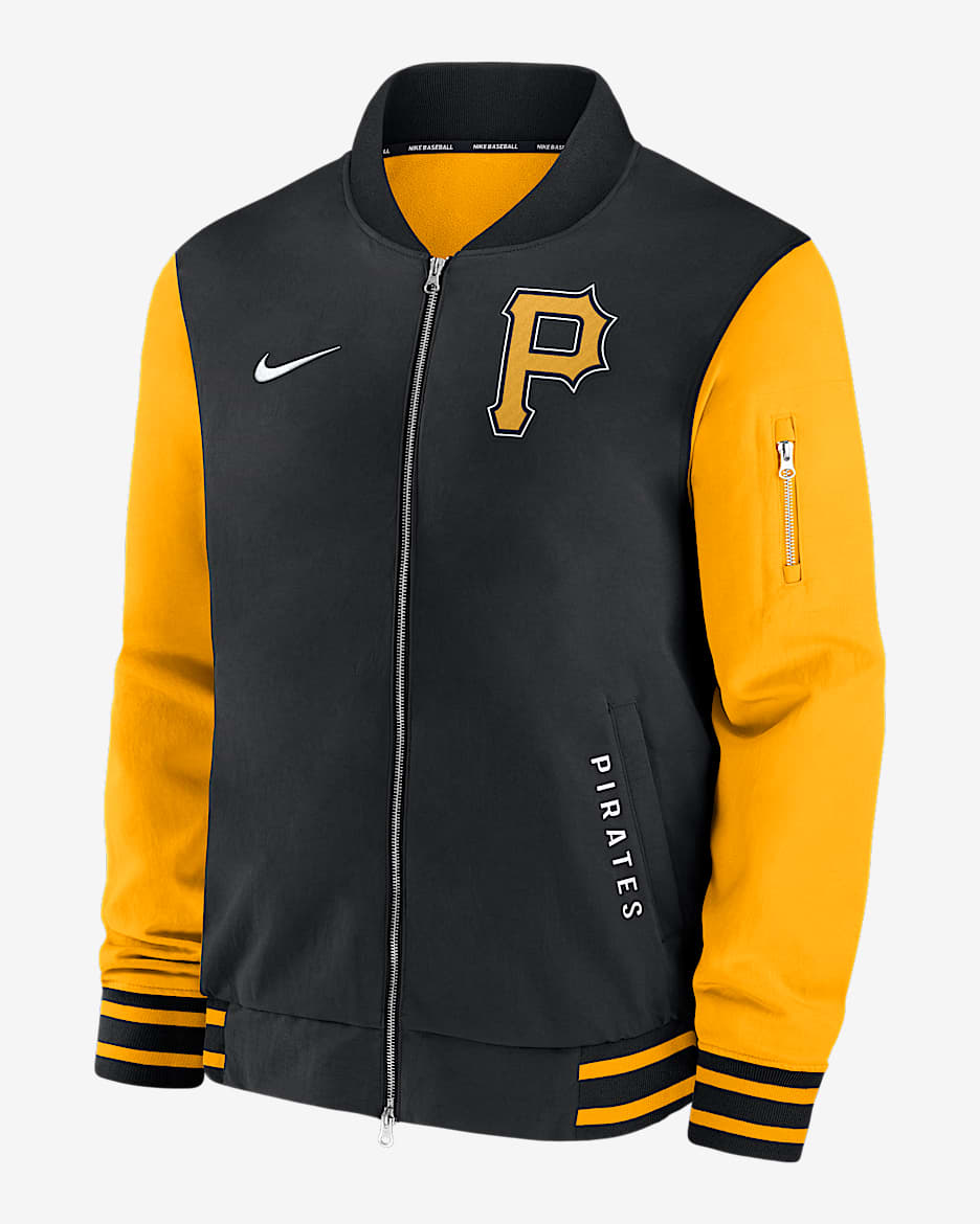 Chamarra bomber Nike de la MLB de cierre completo para hombre Pittsburgh Pirates Authentic Collection Dugout - Negro