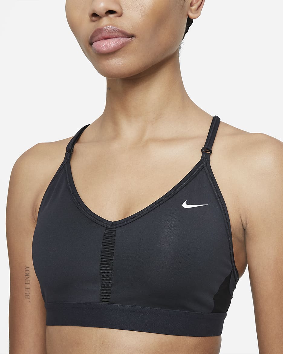 Bra deportivo de baja sujeción acolchado con cuello en V para mujer Nike Indy - Negro/Negro/Negro/Blanco