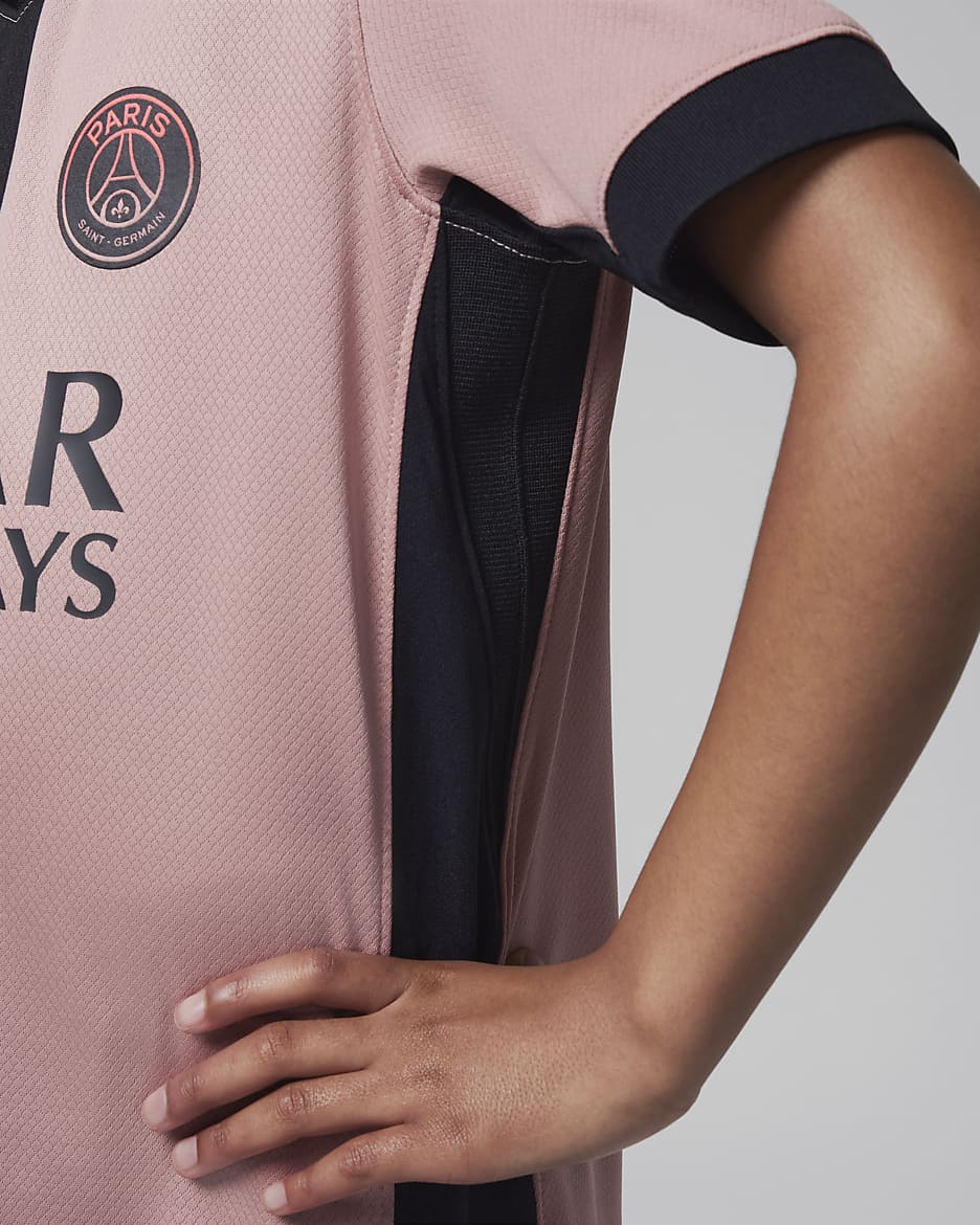 Koszulka piłkarska dla dużych dzieci Jordan Dri-FIT Paris Saint-Germain Stadium 2024/25 (wersja trzecia) – replika - Rust Pink/Czerń/Czerń