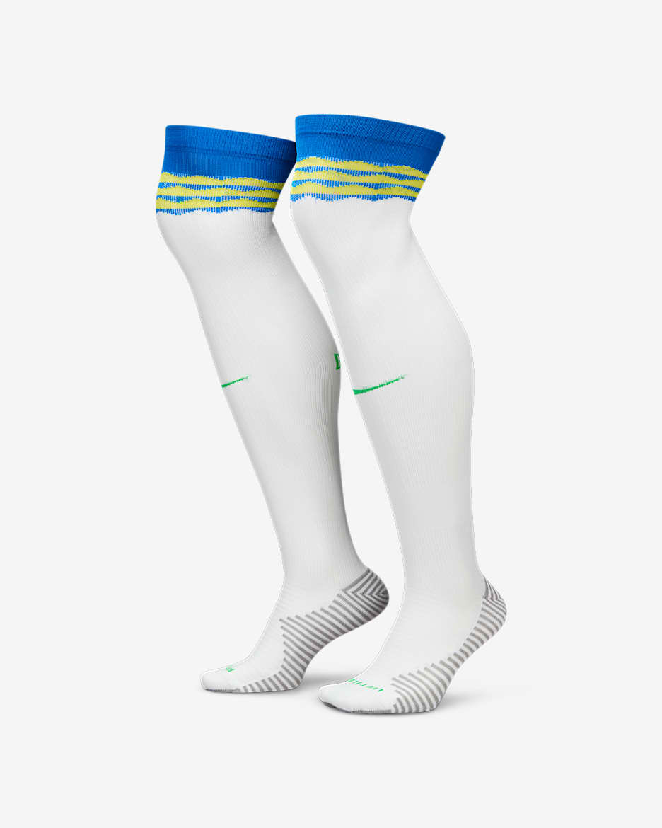 Brazil Strike Home/Away Nike Dri-FIT Football Knee-High Socks - White/Soar/Dynamic Yellow/Green Spark