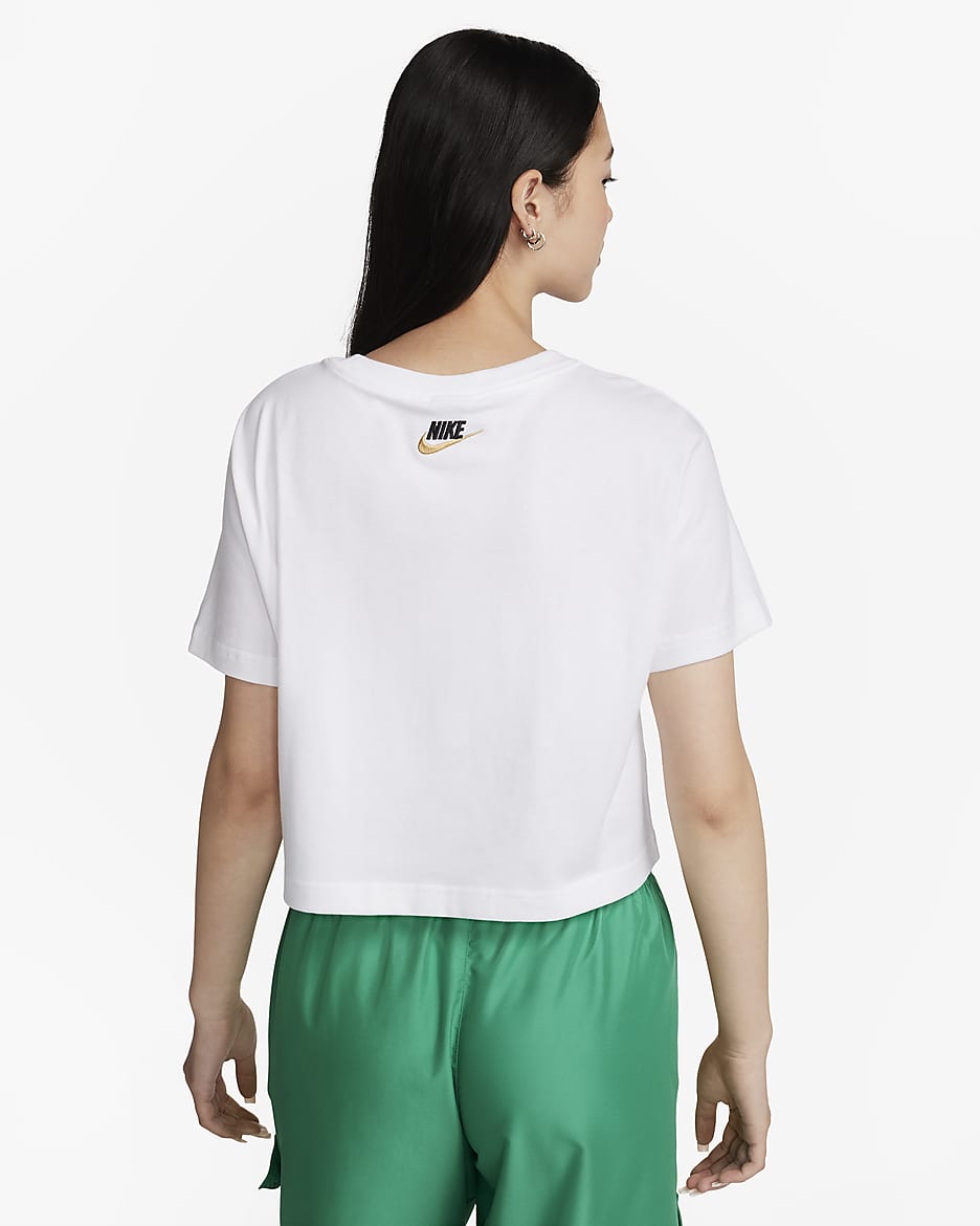 Nike Sportswear Women's Short-Sleeve Crop Top - White/Malachite/Black