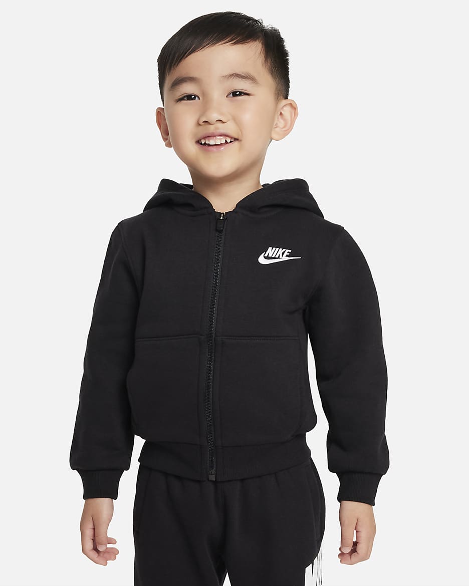 Sudadera con gorro de cierre completo para niño pequeño Nike Sportswear Club Fleece - Negro