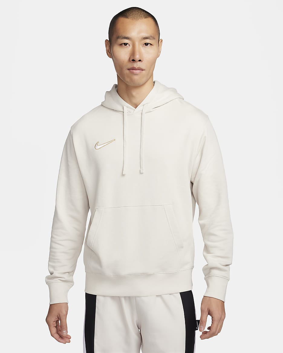 Nike Club Men's Pullover French Terry Soccer Hoodie - Light Orewood Brown/White