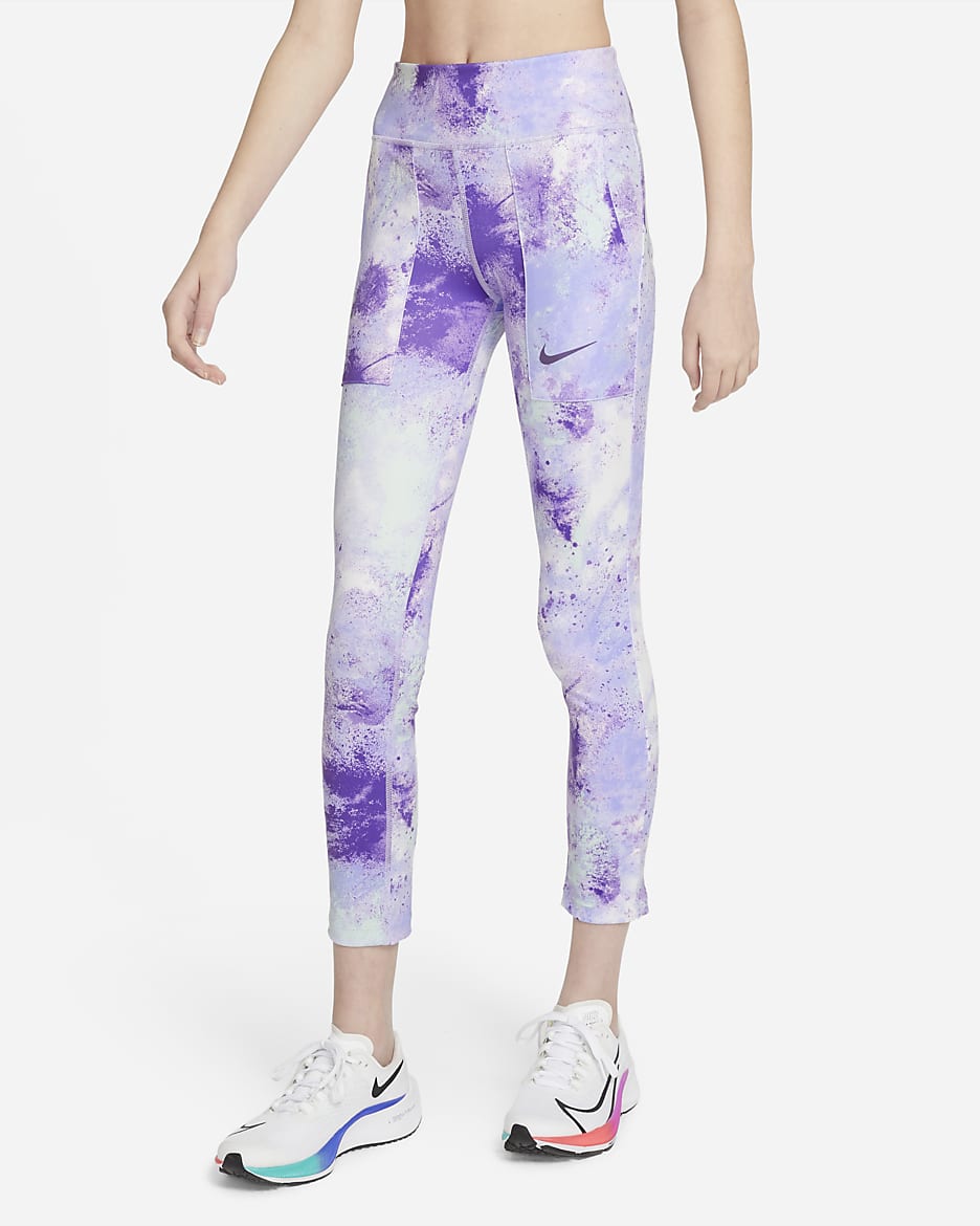 Nike One Big Kids' (Girls') Tie-Dye Printed Leggings - Purple Chalk/Wild Berry
