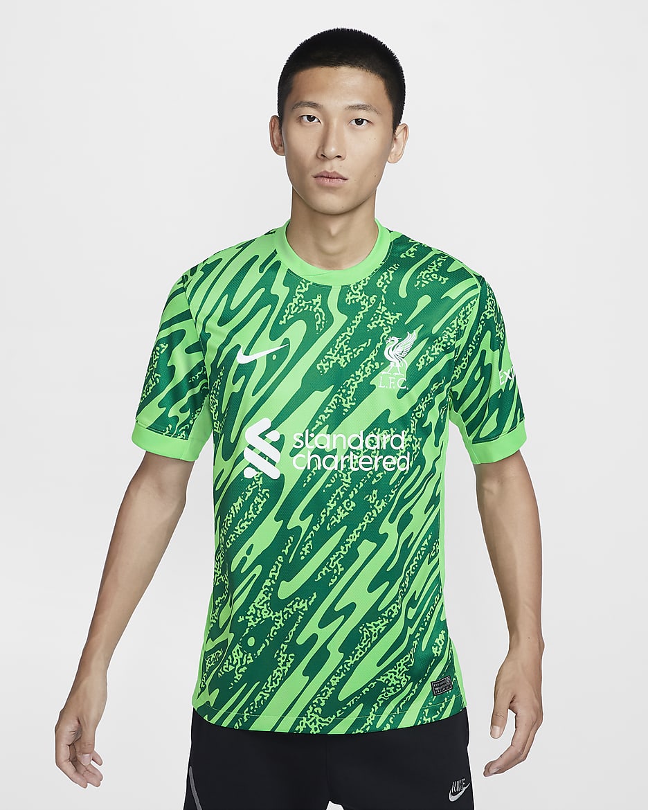 Liverpool F.C. Stadium Goalkeeper Men's Nike Dri-FIT Football Replica Short-Sleeve Shirt - Green Spark/Pine Green/White