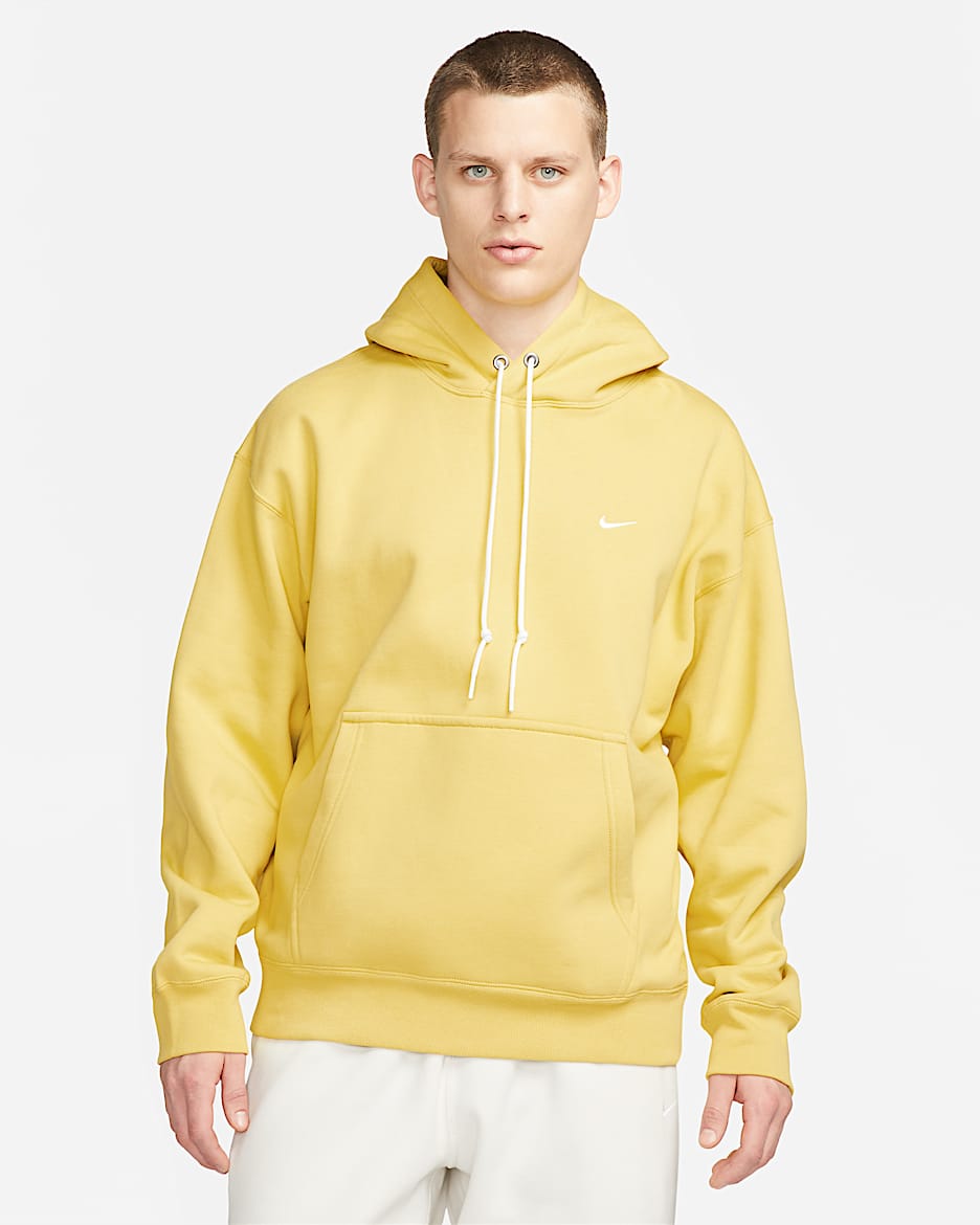 Nike Solo Swoosh Men's Fleece Pullover Hoodie - Saturn Gold/White