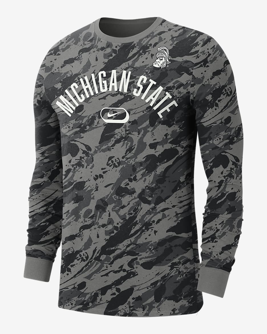 Michigan State Men's Nike College Crew-Neck Long-Sleeve T-Shirt - Dark Steel Grey/Anthracite/Black