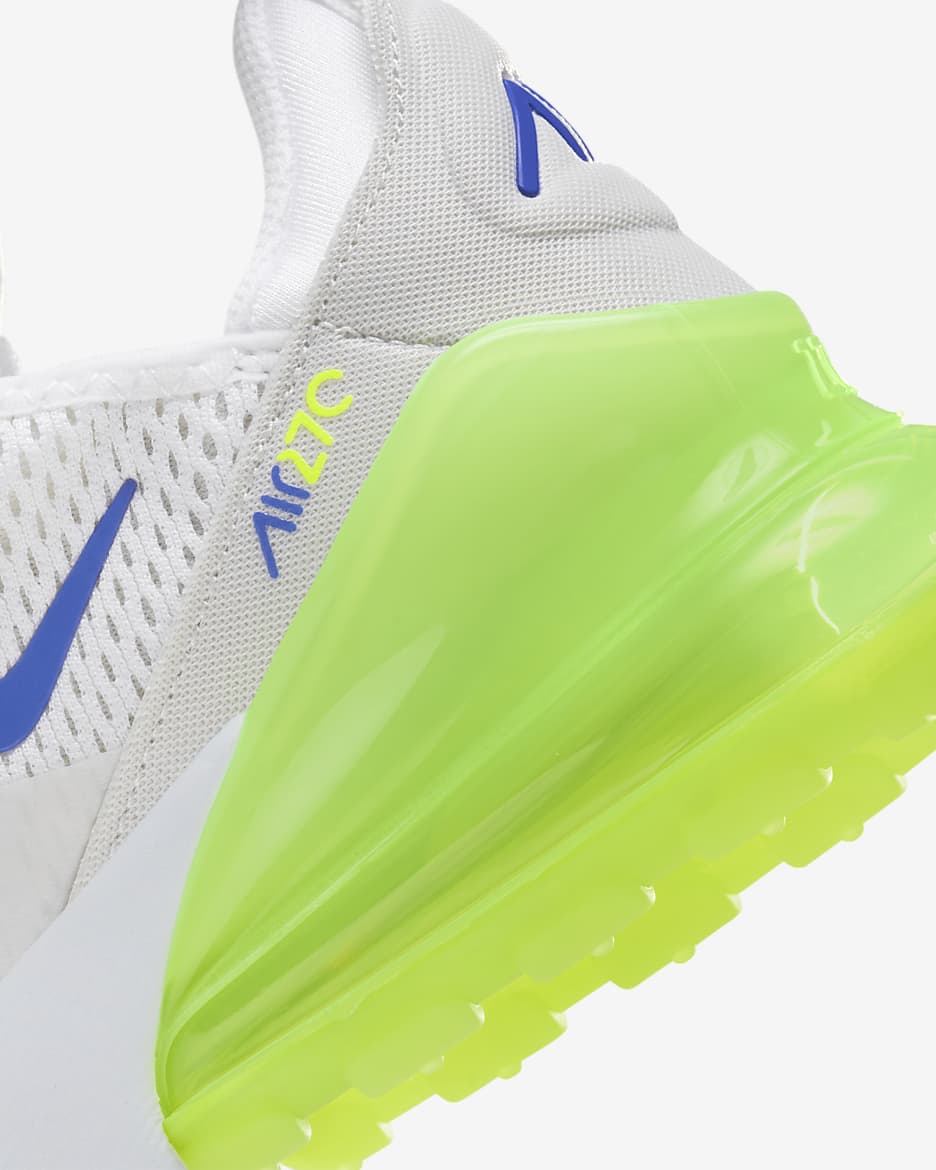 Tenis para niños grandes Nike Air Max 270 - Blanco/Volt/Polvo fotón/Azul astronómico