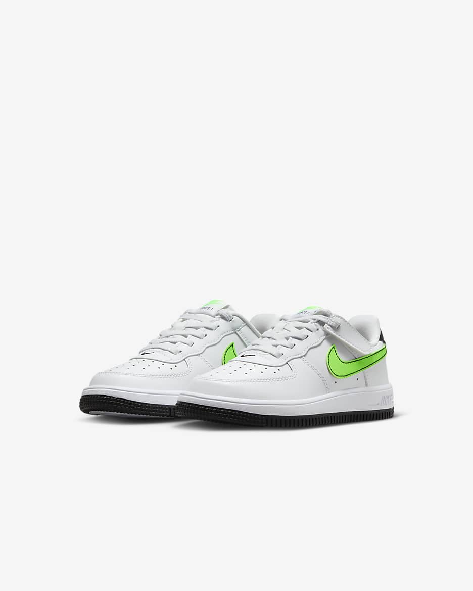 Nike Force 1 Low EasyOn Younger Kids' Shoes - White/Black/Green Strike