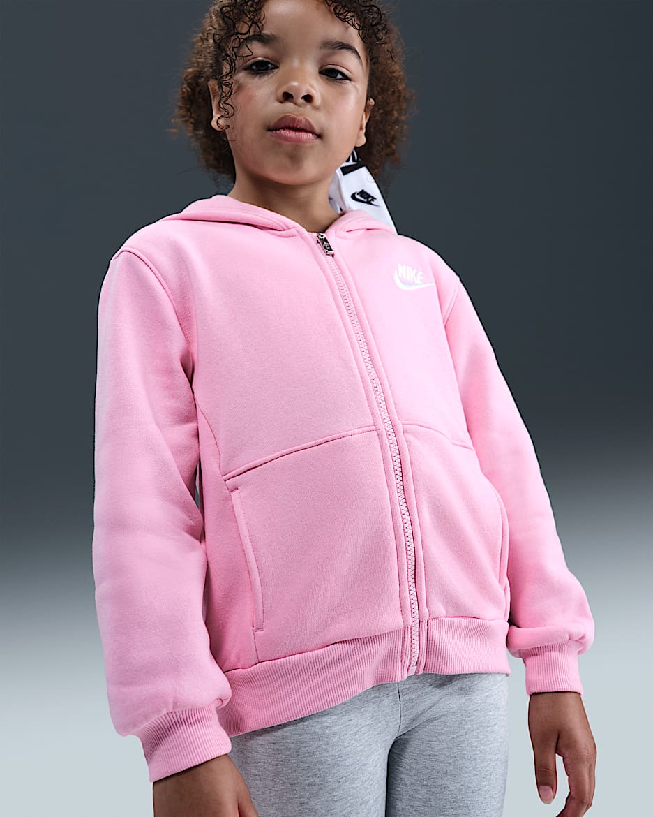 Nike Sportswear Club Little Kids' Fleece Full-Zip Hoodie - Medium Soft Pink