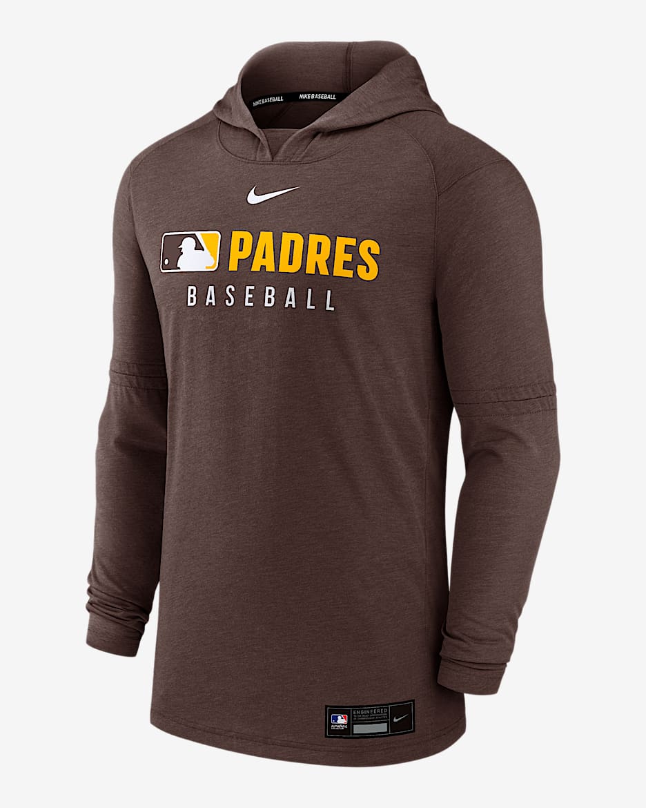 Sudadera con gorro sin cierre Nike Dri-FIT de la MLB para hombre San Diego Padres Authentic Collection - Marrón
