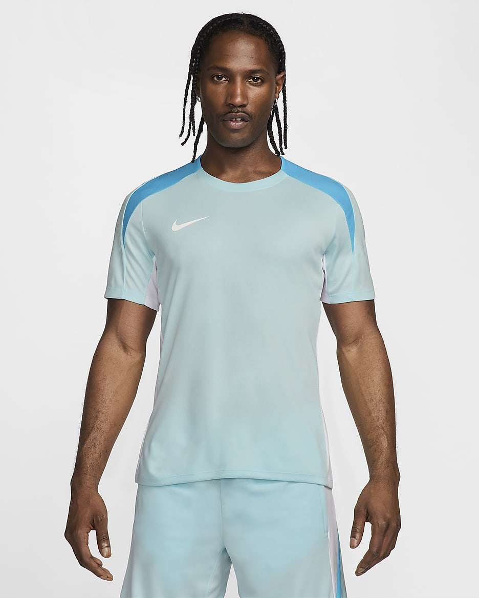 Nike Strike Dri-FIT kortermet fotballoverdel til herre - Glacier Blue/Hvit/Baltic Blue/Hvit