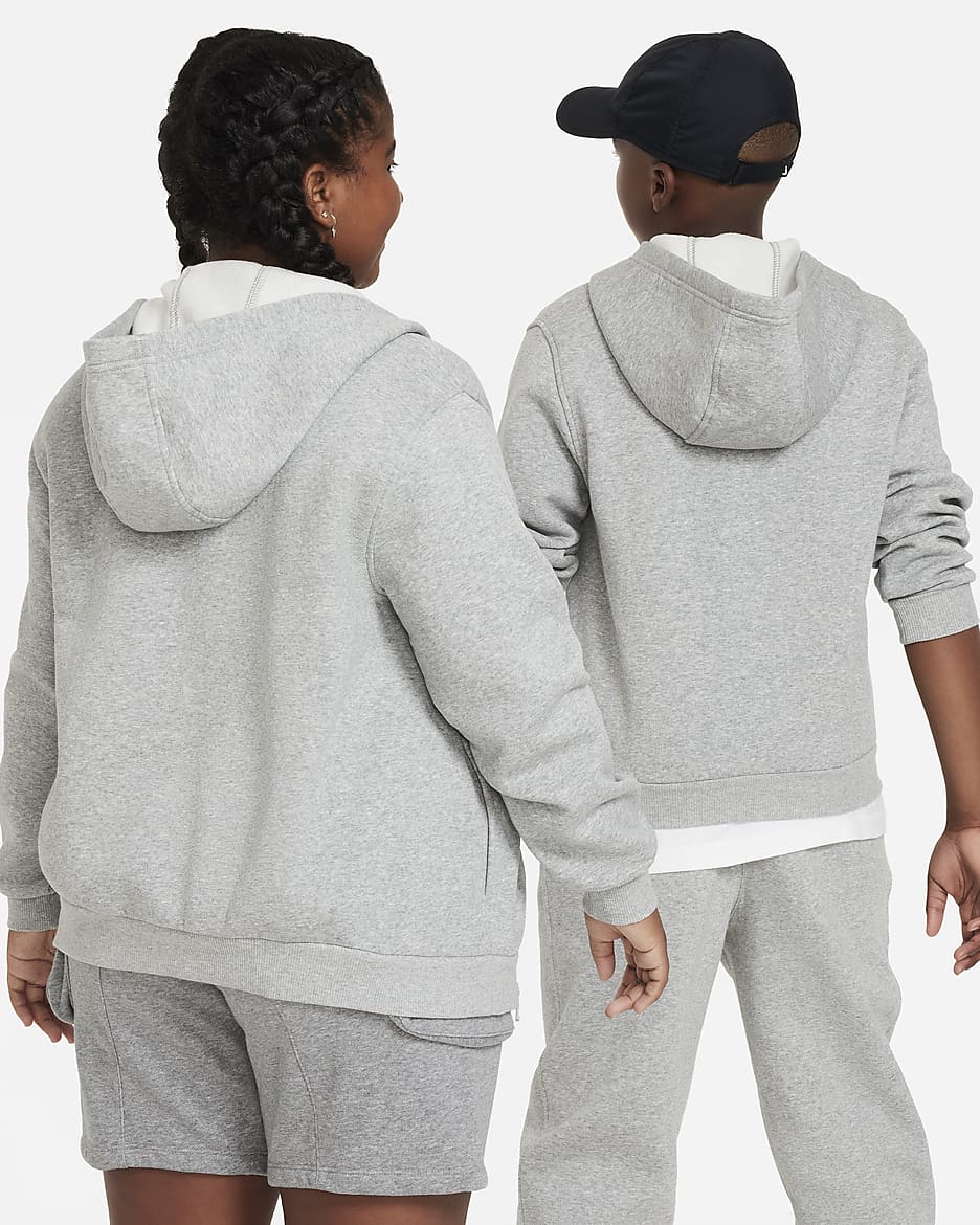 Sudadera con gorro de cierre completo para niños talla grande Nike Sportswear Club Fleece (talla amplia) - Gris oscuro jaspeado/Gris básico/Blanco