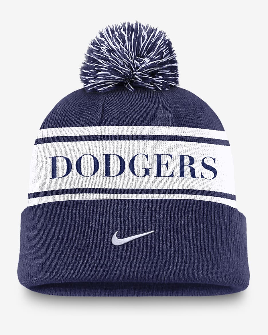 Los Angeles Dodgers Team Stripe Peak Men's Nike MLB Cuffed Pom Beanie - Royal