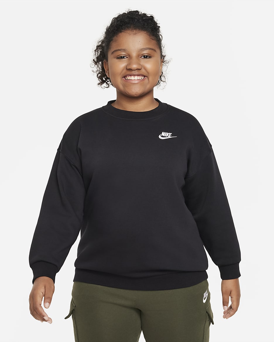 Bluza dresowa dla dużych dzieci (dziewcząt) o kroju oversize Nike Sportswear Club Fleece (szersze rozmiary) - Czerń/Biel