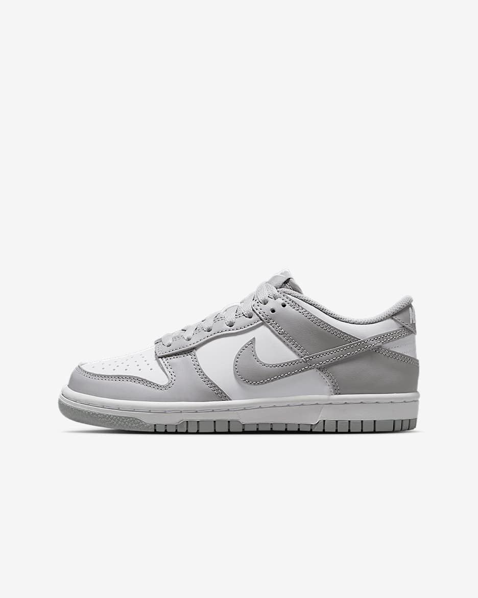 Tenis para niños grandes Nike Dunk Low - Blanco/Blanco/Gris humo claro