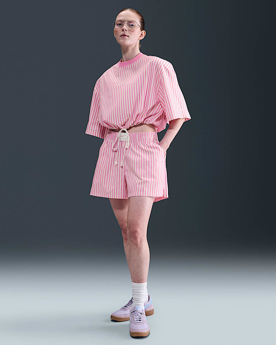Nike Sportswear Chill Poplin Women's Mid-Rise Loose Striped Shorts - Playful Pink/Sail/Black