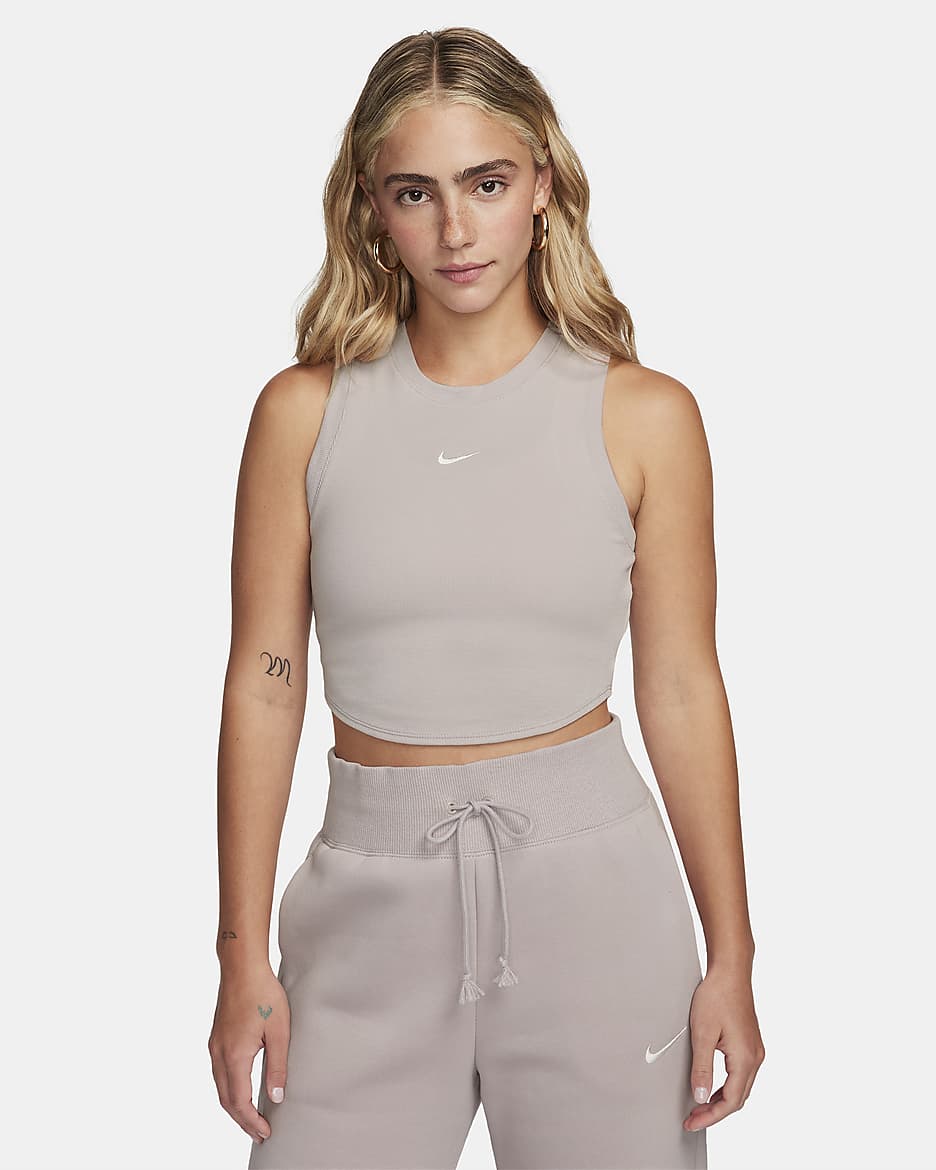 Nike Sportswear Chill Knit aansluitende, korte tanktop met mini-rib voor dames - Platinum Violet/Sail