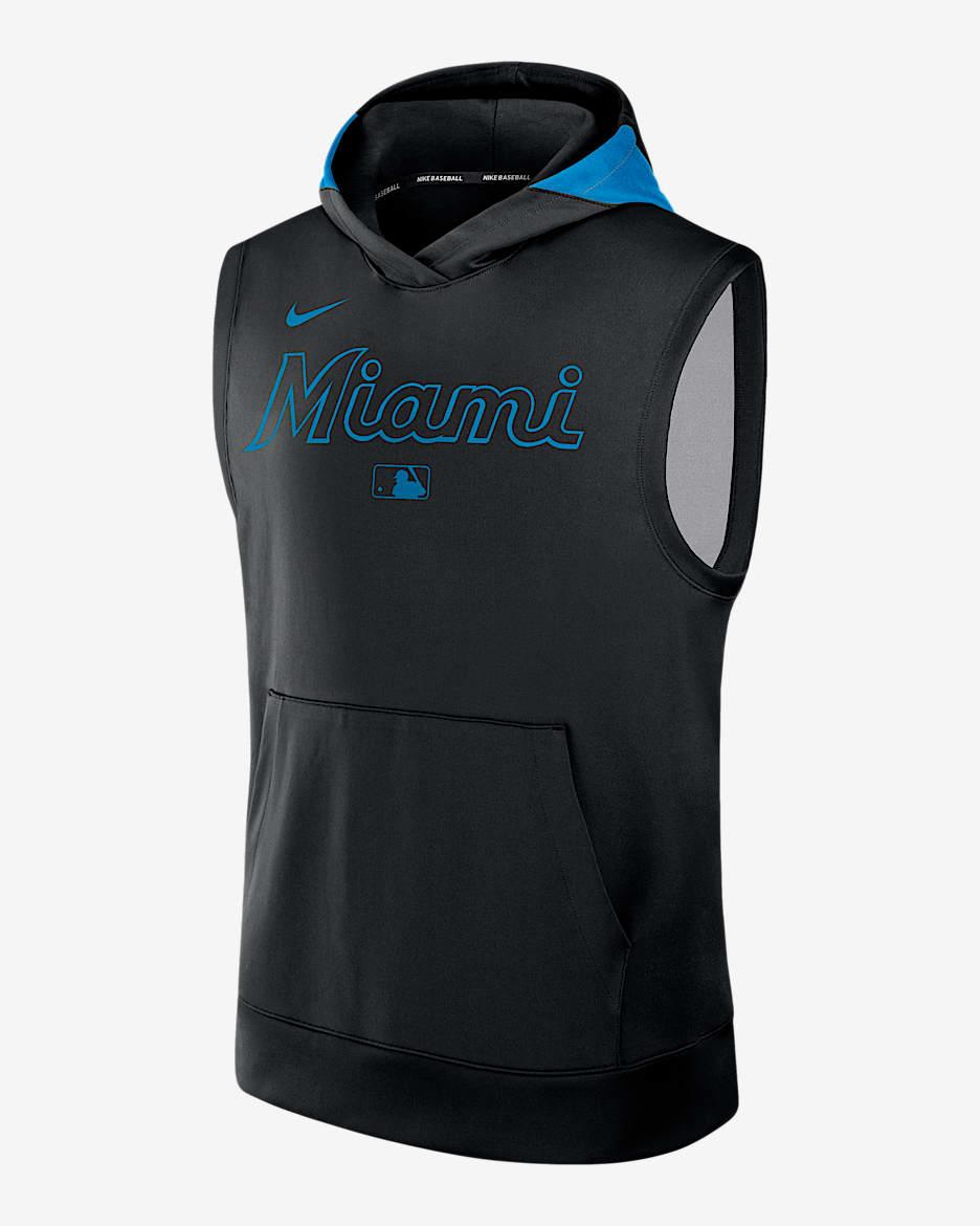 Sudadera con gorro sin cierre ni mangas Nike Dri-FIT de la MLB para hombre Miami Marlins Authentic Collection - Negro