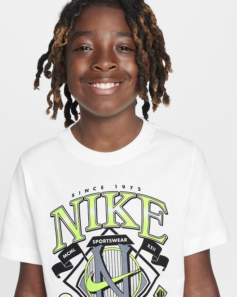 Nike Sportswear Big Kids' Crew-Neck T-Shirt - White/Volt