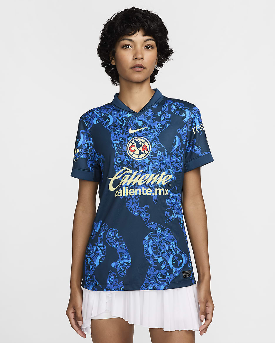 Jersey Nike Fútbol Dri-FIT Replica para mujer Club América 2024/25 Stadium Away - Azul valeriana/Chifón limón