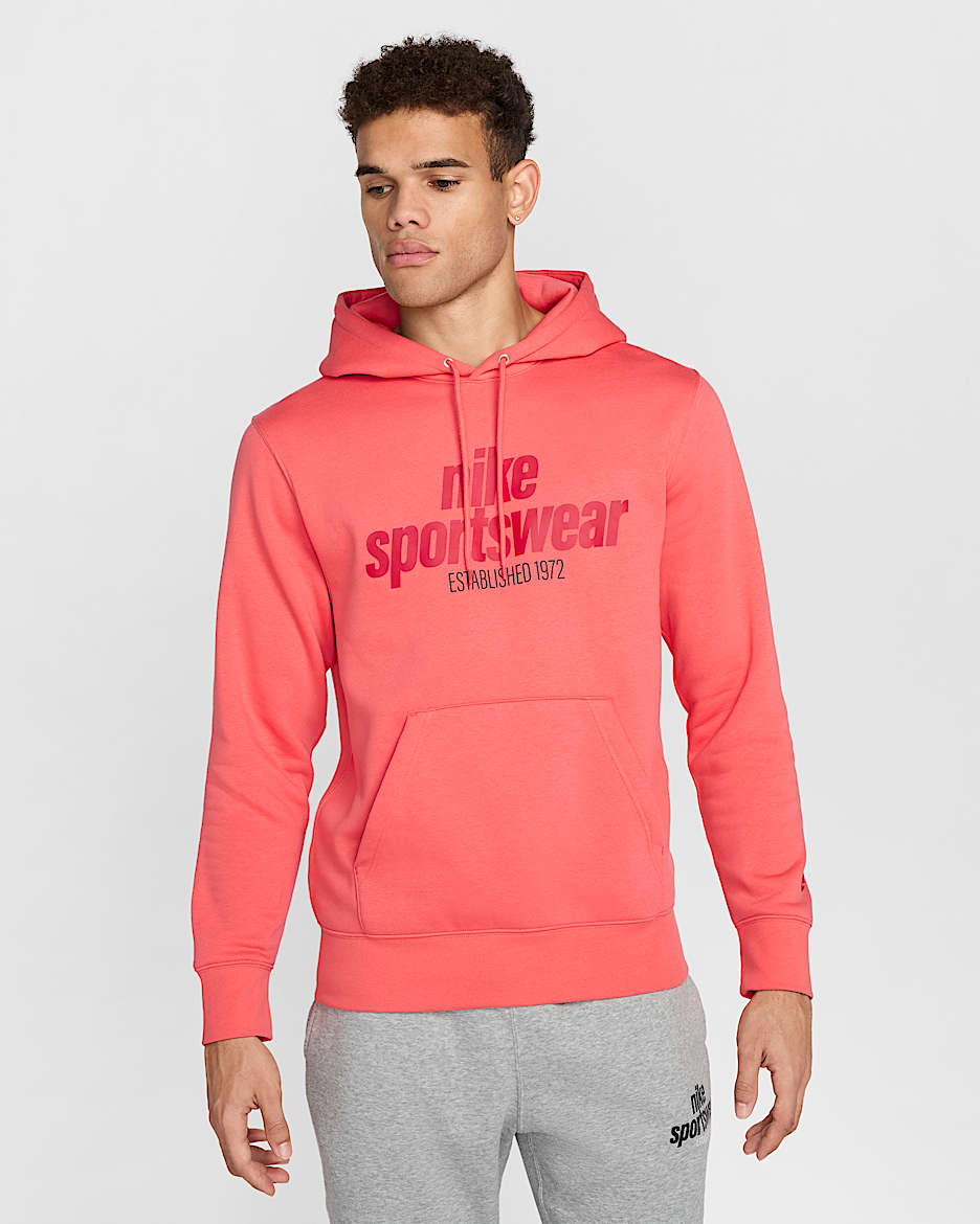 Sudadera con gorro sin cierre de tejido Fleece para hombre Nike Club - Brasa mágica/Brasa mágica/Rojo universitario