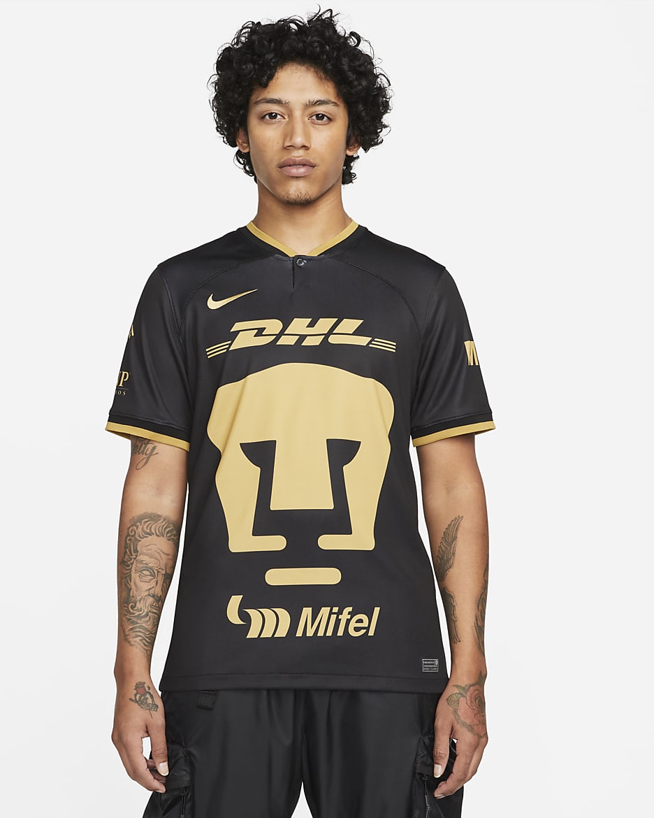 Pumas UNAM 2022/23 Stadium Third Men's Nike Dri-FIT Football Shirt - Black/Truly Gold/Truly Gold